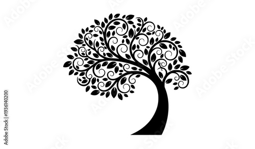 Decorative Stylized Tree Silhouette with Many Leaves Black Vector Design
🔑 Keywords