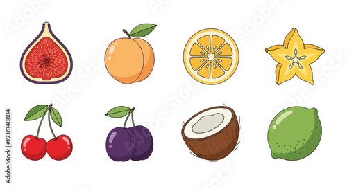 Cartoon fruits fig apricot lemon starfruit