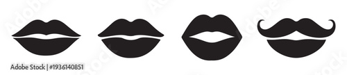 Collection of simple black lips icons with subtle variations in shape isolated on white background