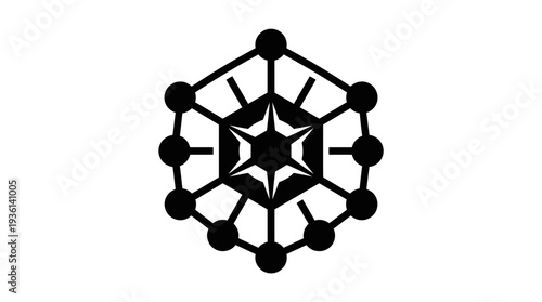 Abstract geometric network of interconnected nodes forming a hexagonal structure, representing decentralized autonomous organizations and complex systems.