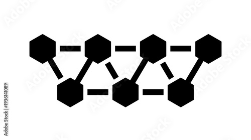 Abstract black silhouette of a blockchain chain with interconnected hexagonal nodes, symbolizing decentralized technology, data security, and digital ledger.