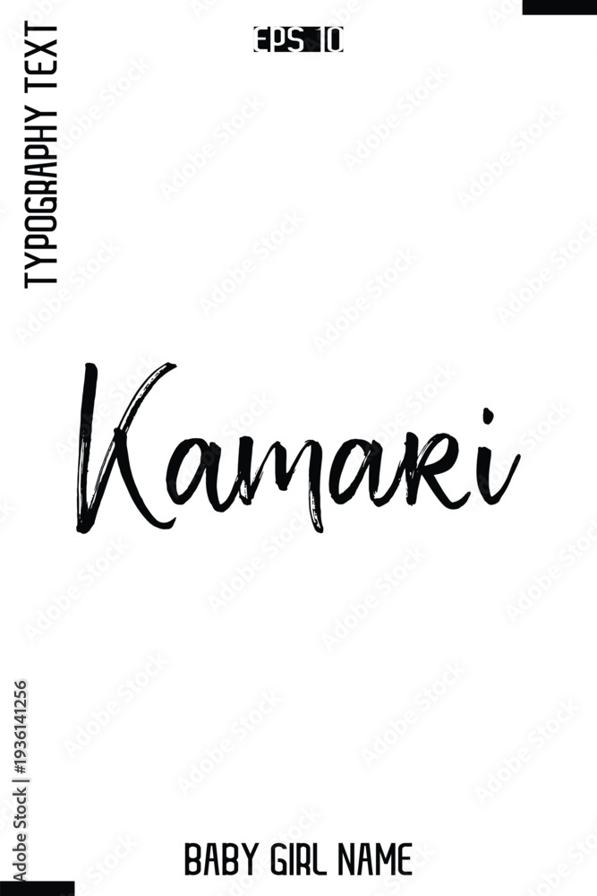 Fototapeta premium Kamari -Girl Name Modern Stylish Cursive Brush Typography Text Vector Template