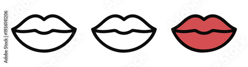 Kiss icon outline lips and red lips symbol lipstick makeup symbol vector illustration