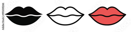 Kiss icon black lips and red lips symbol lipstick makeup symbol vector illustration