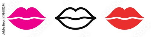 Kiss icon pink lips and red lips symbol lipstick makeup symbol vector illustration
