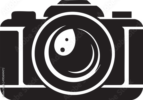 Retro photo camera with film roll and lens icon representing photography equipment and digital illustration symbol for taking pictures