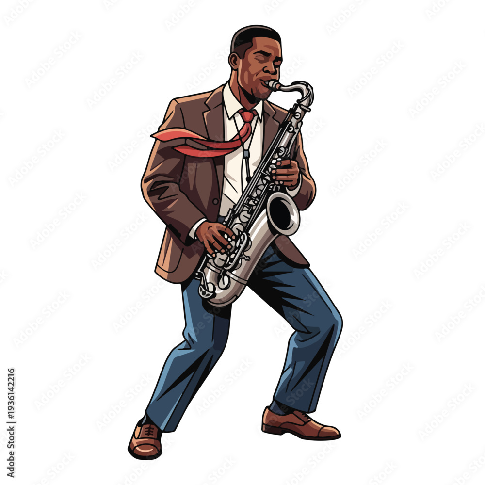 Naklejka premium Man Playing Saxophone in Dynamic Pose.