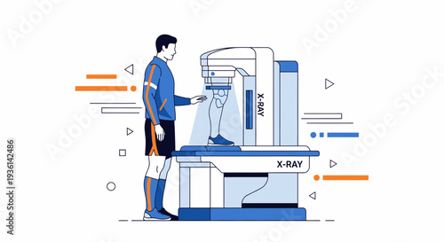 Athlete Undergoing Leg X-Ray Scan for Injury Diagnosis in Medical Clinic