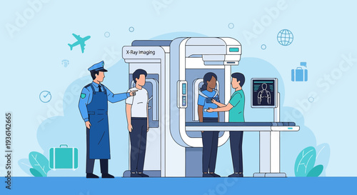 Airport Security Scanner: Passenger Undergoing X-Ray Body Scan for Safety and Travel