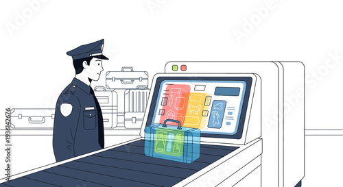 Airport Security X-ray Scanner Inspecting Luggage for Contraband