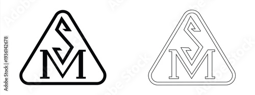 SM certification icon for construction material orders, text logo with triangle, thin line vector editable isolated on white background eps 10