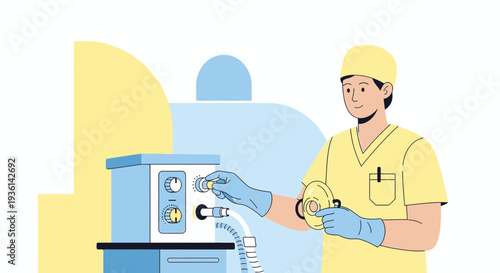 Anesthesiologist Adjusts Ventilator Machine for Patient During Surgery
