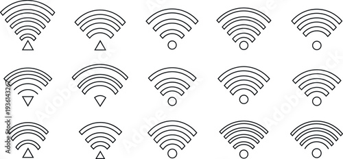 WiFi Signal Line Icon Set with Wireless Internet Connection Symbols for Network, Router, Hotspot, Mobile Communication, and Technology Interface Design
