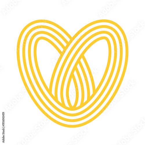 Yellow Line Pasta Food Logo. Noodle Vector Heart Shape Icon Design. PNG Wave Spaghetti Love Symbol. Abstract Swirl Spiral Pasta Logotype Sign.