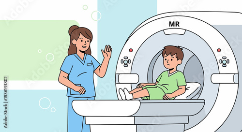 Child Patient Undergoing MRI Scan with Medical Professional in Hospital Room