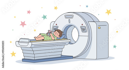 Child Undergoing Medical Scan in Hospital, CT Scan, MRI, X-Ray Imaging, Technology