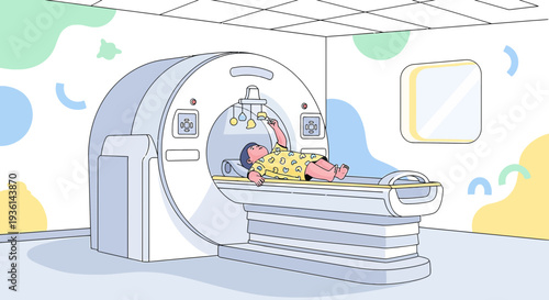 Child undergoing MRI scan in a modern medical imaging room