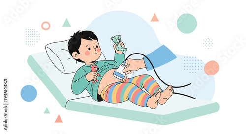 Child Undergoing Medical Ultrasound Examination with Toy