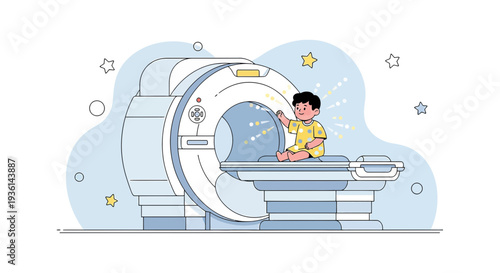 Child Undergoing MRI Scan in Futuristic Medical Machine, Healthcare Concept