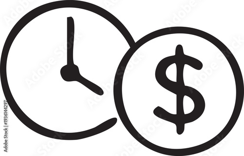Time is money clock with golden dollar symbol icon