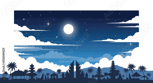 Moonlit Night Sky with Clouds and Trees.