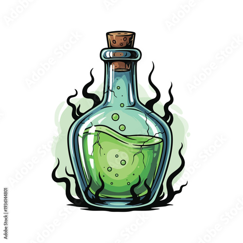 Mystical Potion Bottle with Green Liquid.
