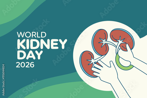 World kidney day 2026 awareness campaign poster with kidney illustration