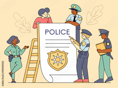 Community police officers collaborating with firefighters and paramedics during an emergency drill