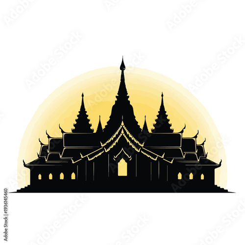 Traditional Thai Temple Silhouette with Multiple Spires.