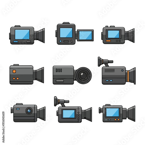 Various Digital Cameras and Camcorders Illustration.