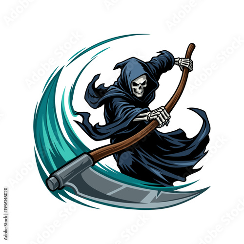 Grim Reaper Dynamic Swing Scythe Perspective Illustration