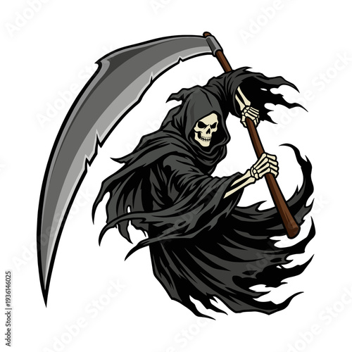Grim Reaper Dynamic Swing Scythe Illustration