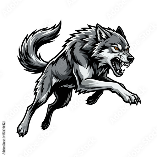 Wallpaper Mural Wolf Jumping in the Air illustration Torontodigital.ca