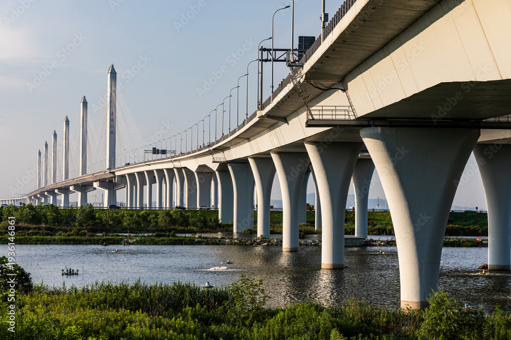 Fototapeta premium Jiasao Bridge Cable-Stayed Structure in Shangyu District, Shaoxing, China