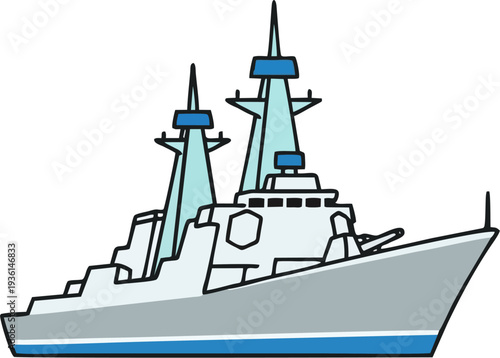 Vector illustration of a military cruiser destroyer mode