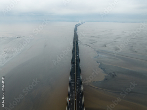 Jishao Bridge Hangzhou Bay Jiaxing China Aerial View