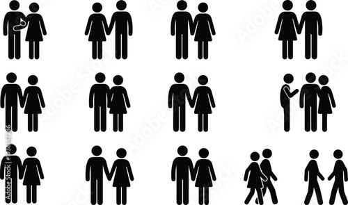 Couple people silhouette icon set man woman relationship love walking holding hands black vector illustration isolated