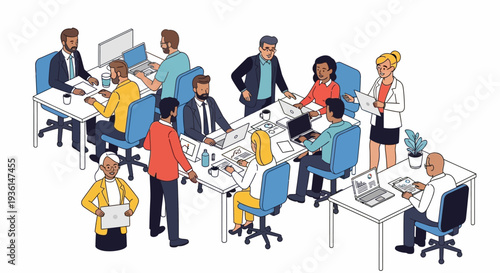 Diverse Professionals Working Together in Office.