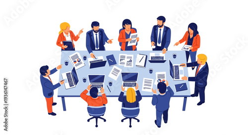 Business Professionals Working Together at Office Desks.
