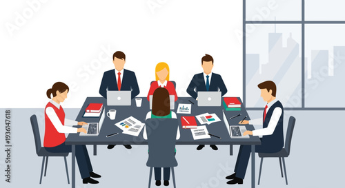 Business Professionals Working Together at Meeting.