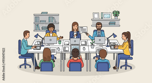 Office Team Working Together on Computers.