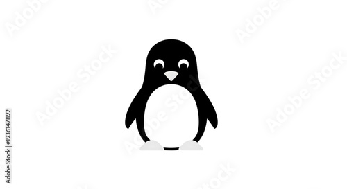 Adorable black and white penguin cartoon illustration with cute features, perfect for children's designs and playful themes