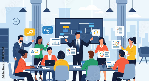 Business Team Discussing Project in Meeting Room.