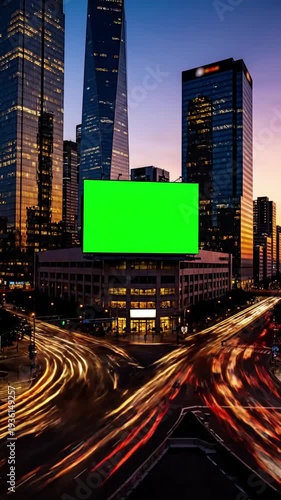 Wallpaper Mural Green Screen modern billboard with a for advertising on busy crossroad street traffic and skyscrapers timelapse of at sunset loop video scene 1 distortion, overlay, glitch, static noise, scan lines Torontodigital.ca