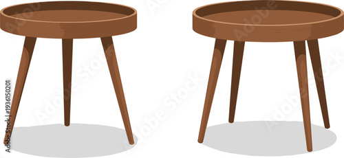 Round wooden coffee table furniture design, modern minimalist home interior table isolated on white background vector illustration