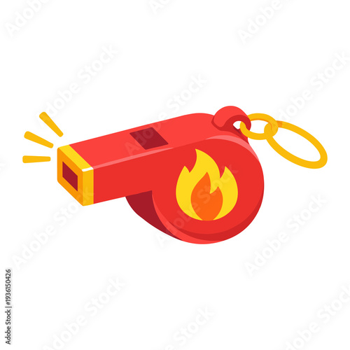 Red whistle with flame icon vector illustration