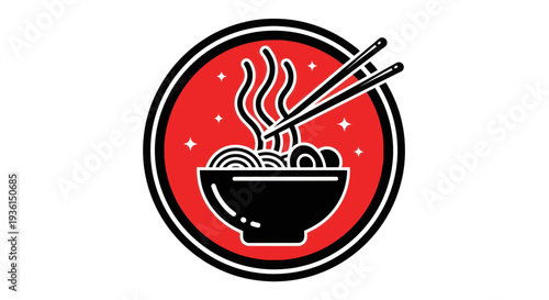 Bowl of noodles with chopsticks illustration
