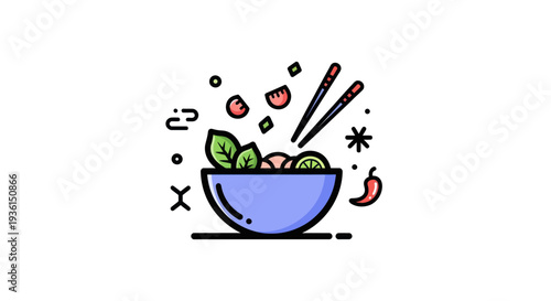 Cartoon bowl of food with chopsticks