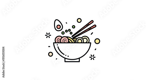 Cartoon ramen bowl with chopsticks