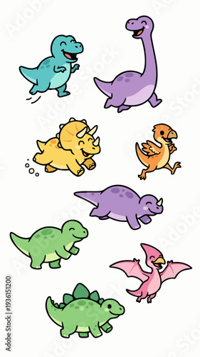 Cute Cartoon Dinosaurs Collection Various Species Fun Characters.